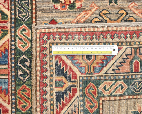 9 Feet Brown Kazak Afghan Hand Knotted Wool Runner Rug